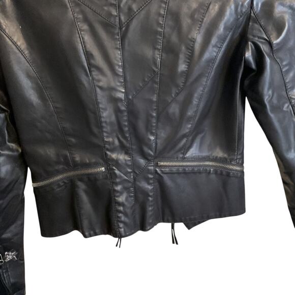 Faux Vegan Leather Jacket Black Moto Biker Goth Punk Rock Size S Lula's - Picture 15 of 15